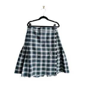 Halpern's Dark Academia Blue Plaid Kilt Skirt Safety Pin Women's 28 - 29 Vintage